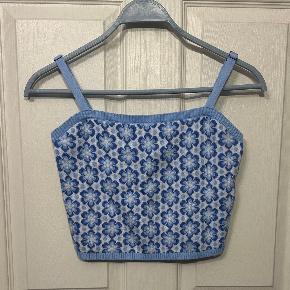 Hollister Blue Floral Knit Crop Top